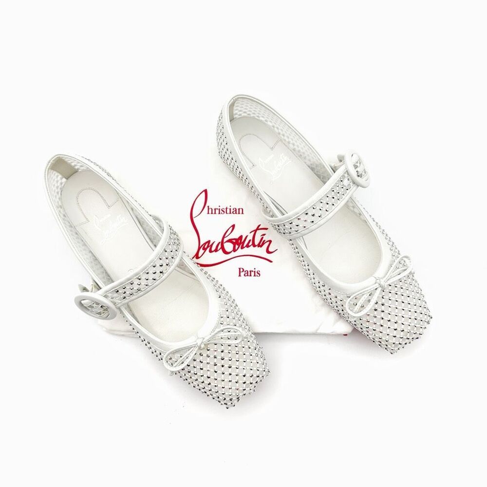 CHRISTIAN LOUBOUTIN Mamastrapitina Crystal Embellished Ballet Flat Size 39 Mesh - Picture 2 of 15